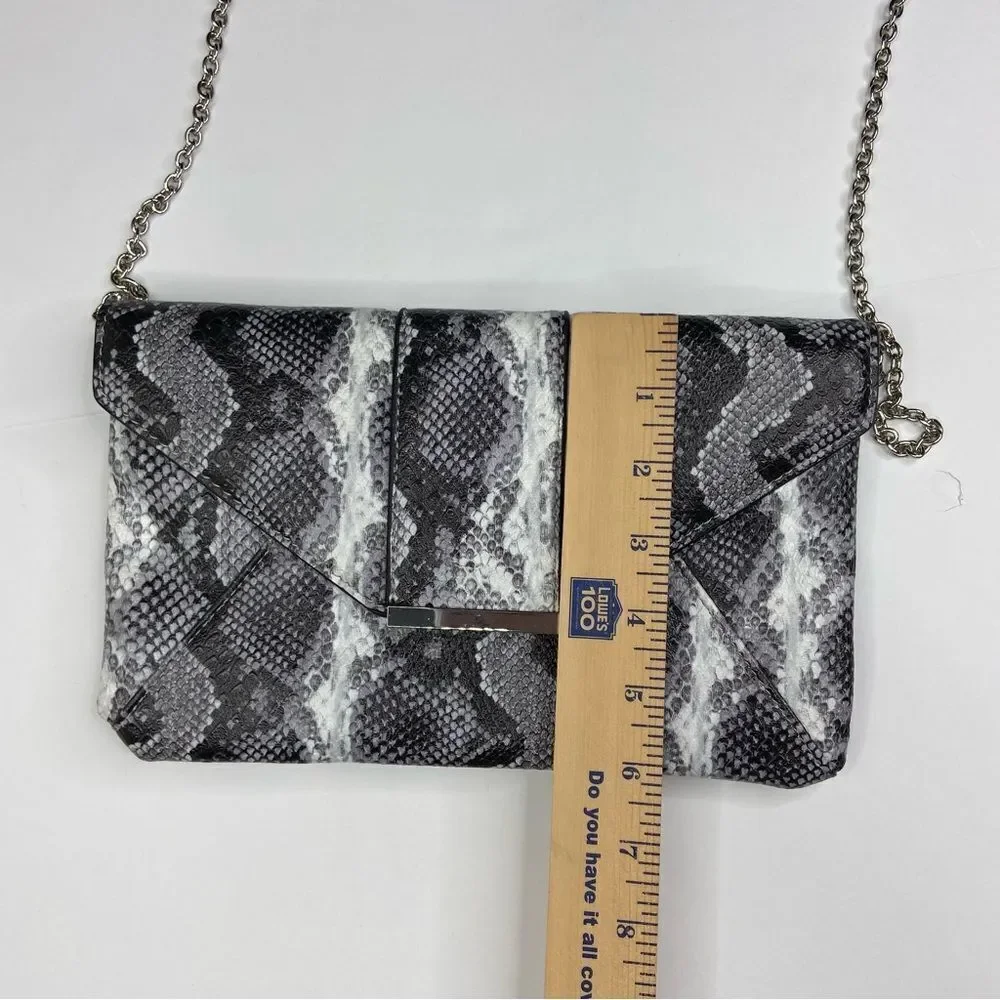 INC Faux Snakeskin Crossbody Clutch Black White